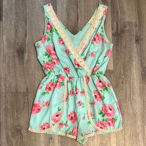 Floral Lace Trim Romper
